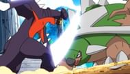 Cynthia's Garchomp sweeping Paul's team (Image via The Pokemon Company)